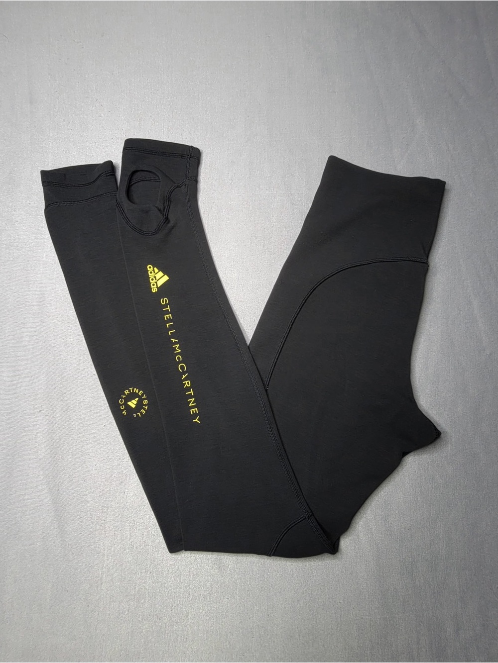 Adidas by Stella women's McCartney Black Leggings with Yellow Logo size s